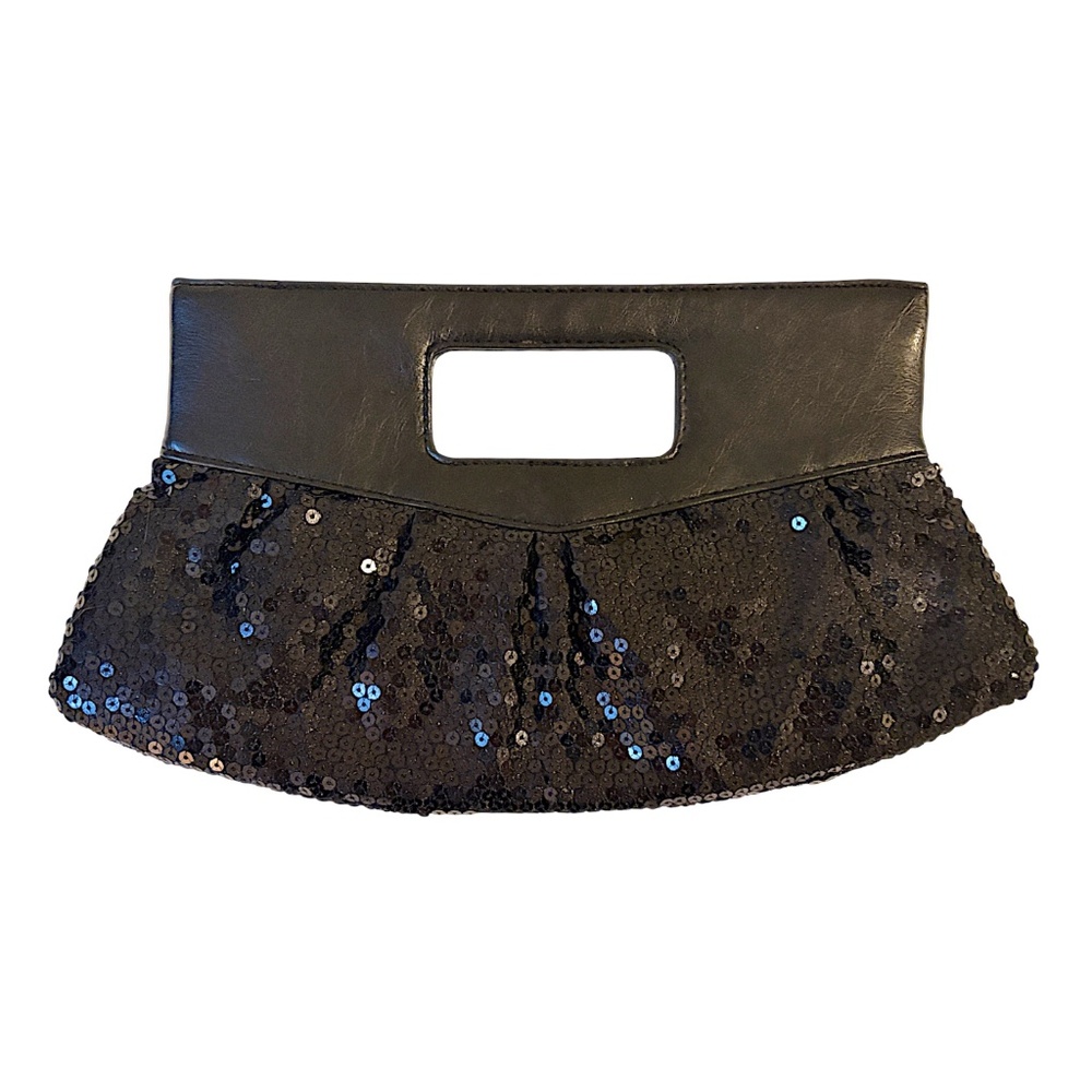 Black Sequins and Faux Leather Small Handbag Purse / Clutch Evening Mini Bag